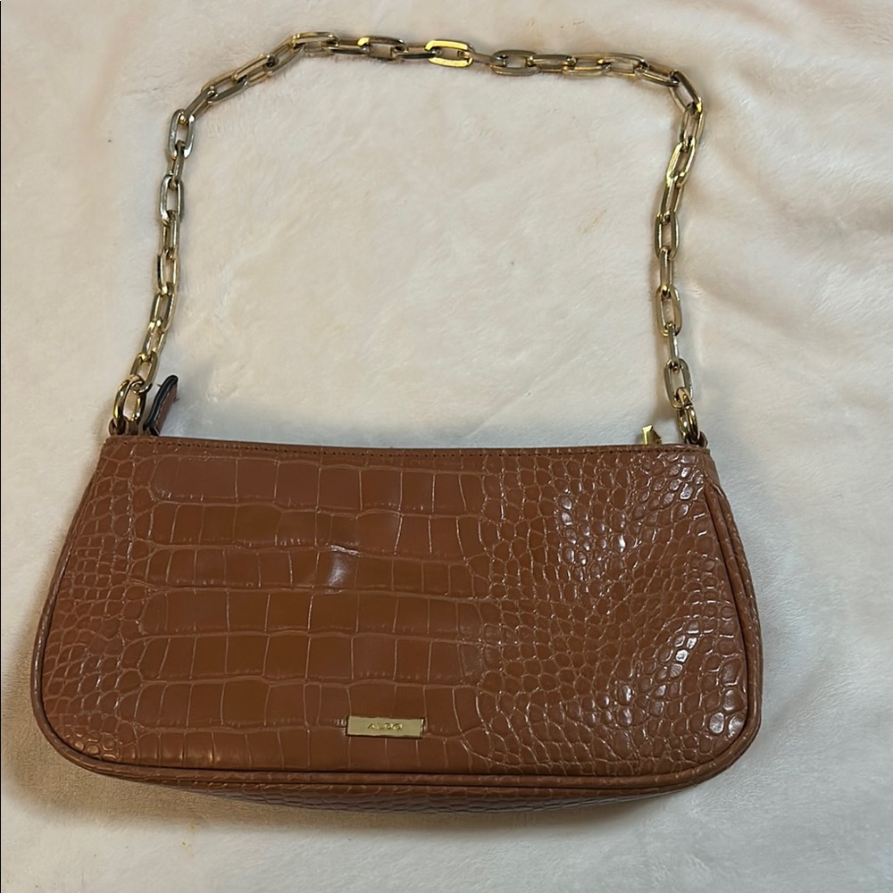 Aldo Brown and Gold Croc Embossed Shoulder Bag